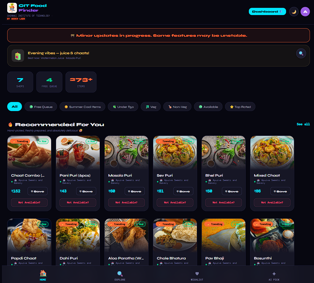 CIT Food Finder Dashboard